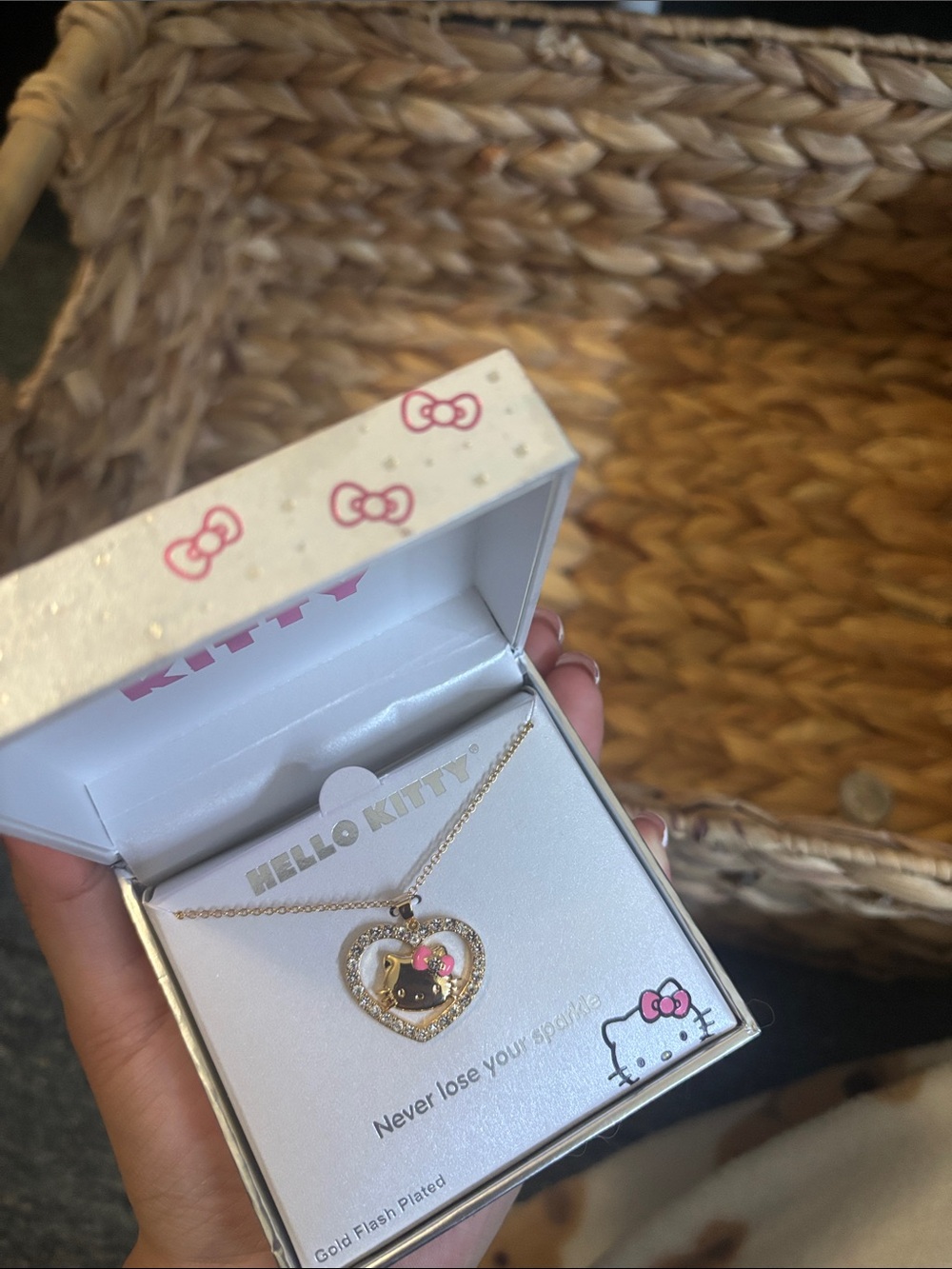 Hello Kitty Gold Heart Necklace with Pink Bow Accent
